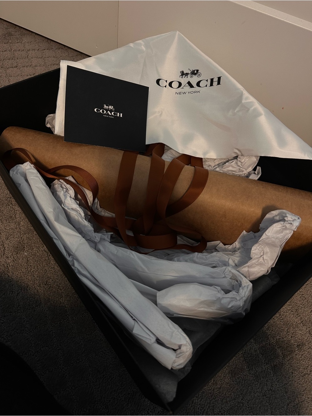 Coach Box and packaging with White Dust Bag